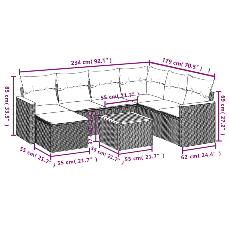 8 Piece Garden Sofa Set with Cushions Grey Poly Rattan Payday Deals