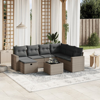 8 Piece Garden Sofa Set with Cushions Grey Poly Rattan