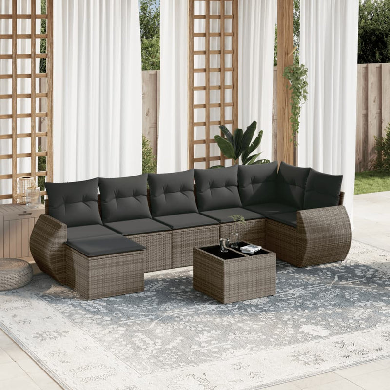 8 Piece Garden Sofa Set with Cushions Grey Poly Rattan Payday Deals