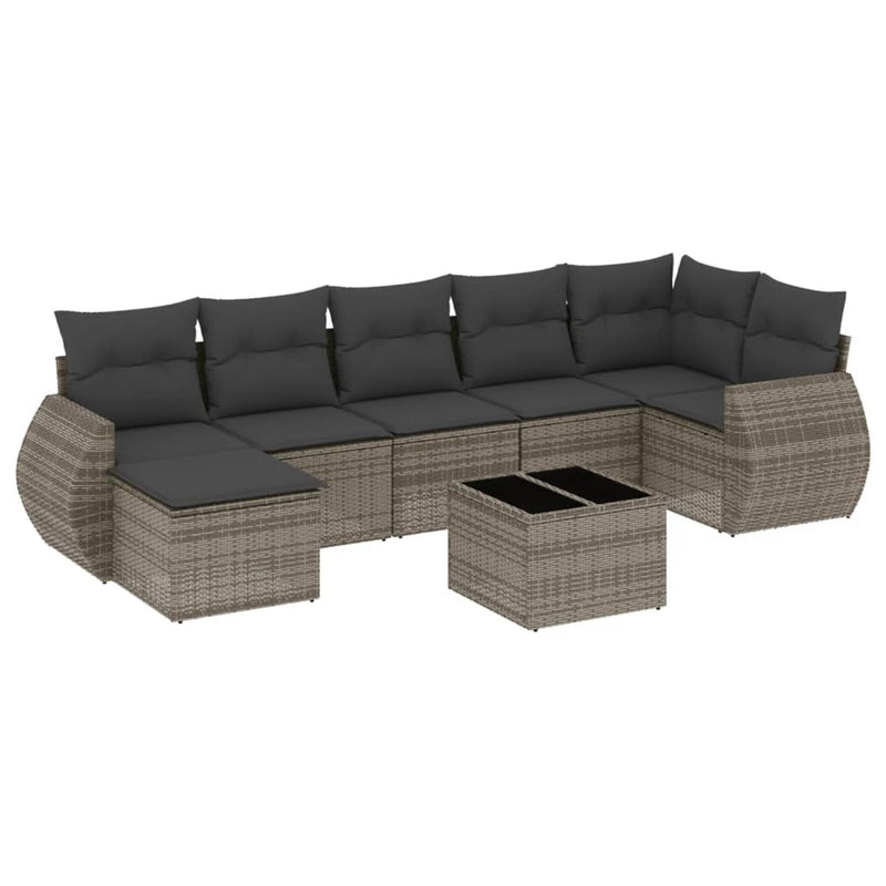 8 Piece Garden Sofa Set with Cushions Grey Poly Rattan Payday Deals