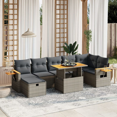 8 Piece Garden Sofa Set with Cushions Grey Poly Rattan