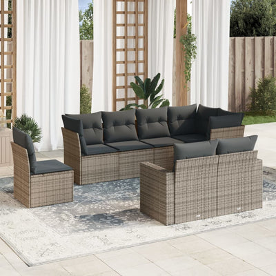 8 Piece Garden Sofa Set with Cushions Grey Poly Rattan