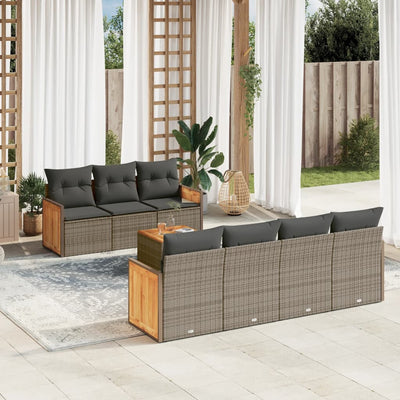 8 Piece Garden Sofa Set with Cushions Grey Poly Rattan