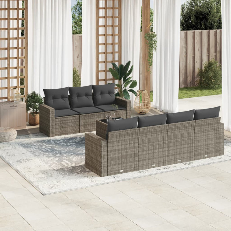 8 Piece Garden Sofa Set with Cushions Grey Poly Rattan Payday Deals