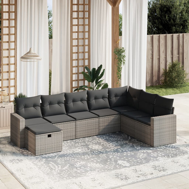 8 Piece Garden Sofa Set with Cushions Grey Poly Rattan Payday Deals