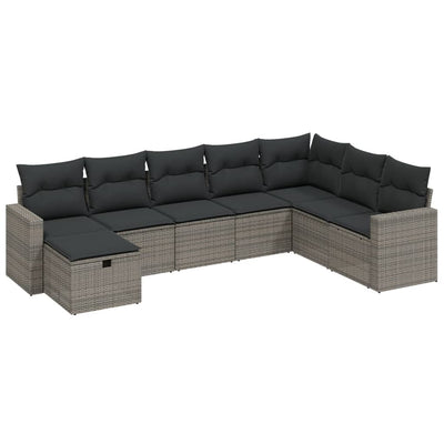 8 Piece Garden Sofa Set with Cushions Grey Poly Rattan Payday Deals