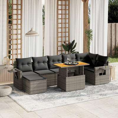 8 Piece Garden Sofa Set with Cushions Grey Poly Rattan