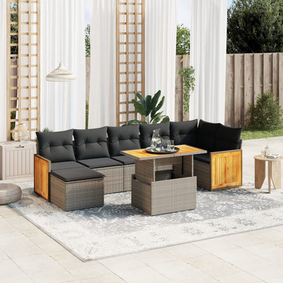 8 Piece Garden Sofa Set with Cushions Grey Poly Rattan