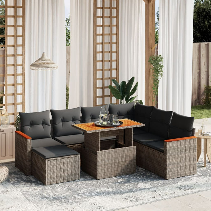 8 Piece Garden Sofa Set with Cushions Grey Poly Rattan Payday Deals