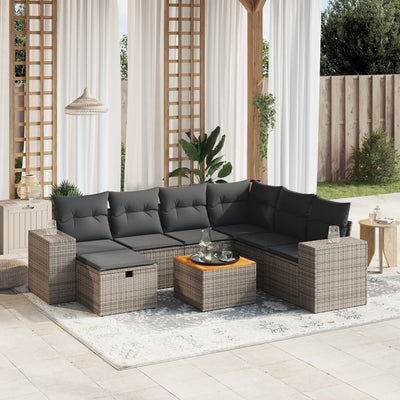 8 Piece Garden Sofa Set with Cushions Grey Poly Rattan