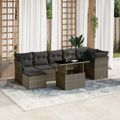 8 Piece Garden Sofa Set with Cushions Grey Poly Rattan