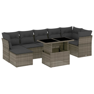 8 Piece Garden Sofa Set with Cushions Grey Poly Rattan Payday Deals