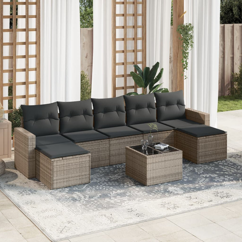 8 Piece Garden Sofa Set with Cushions Grey Poly Rattan Payday Deals