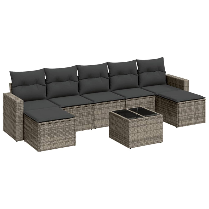 8 Piece Garden Sofa Set with Cushions Grey Poly Rattan Payday Deals