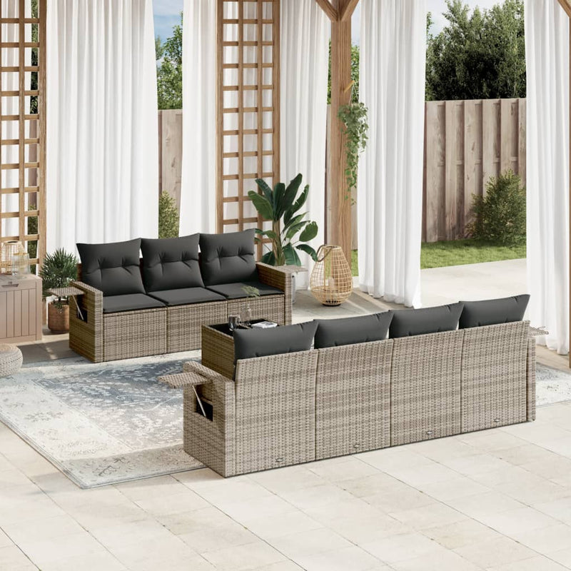 8 Piece Garden Sofa Set with Cushions Grey Poly Rattan Payday Deals