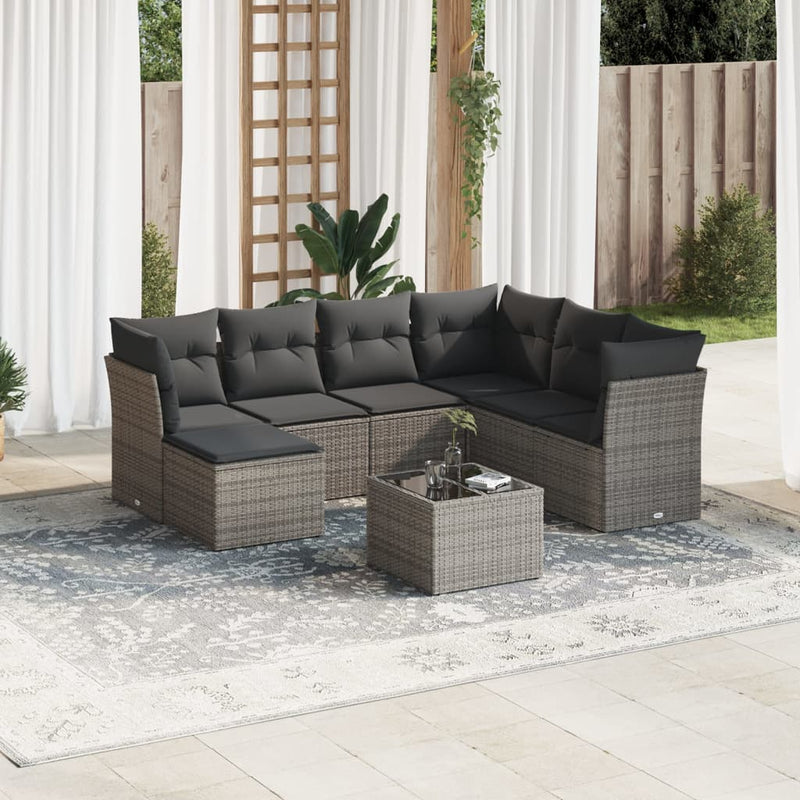 8 Piece Garden Sofa Set with Cushions Grey Poly Rattan Payday Deals