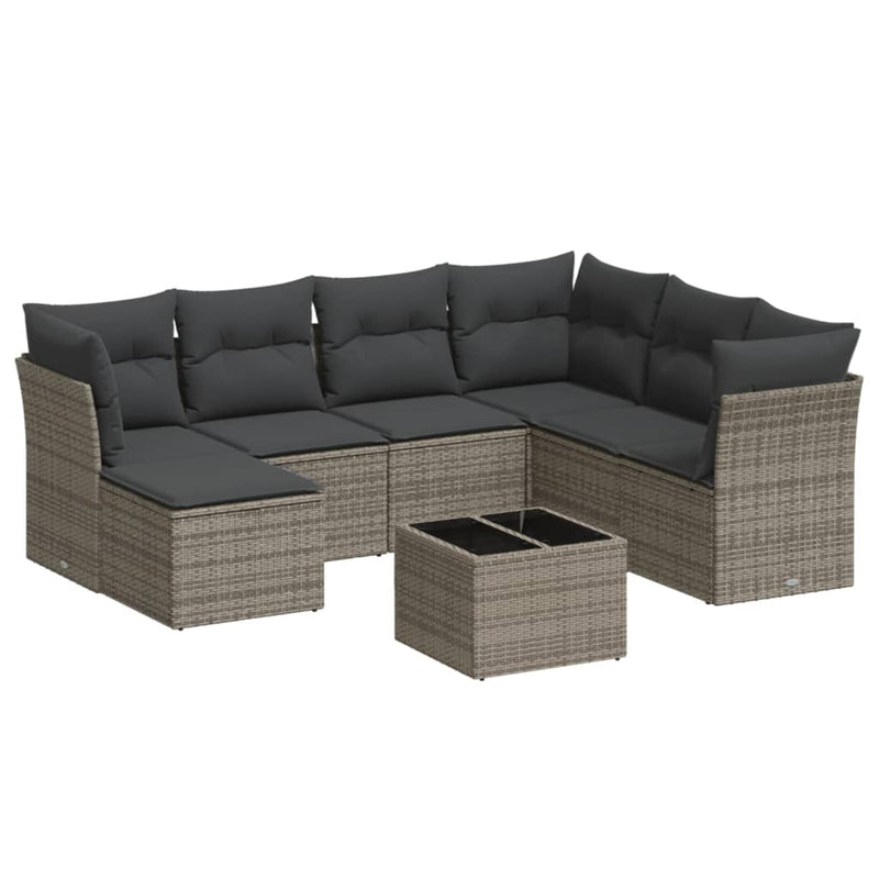 8 Piece Garden Sofa Set with Cushions Grey Poly Rattan Payday Deals