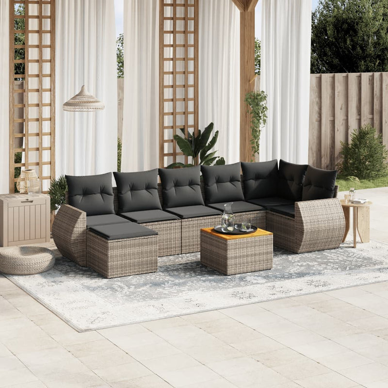 8 Piece Garden Sofa Set with Cushions Grey Poly Rattan Payday Deals