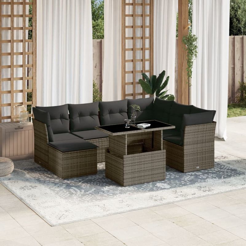 8 Piece Garden Sofa Set with Cushions Grey Poly Rattan Payday Deals