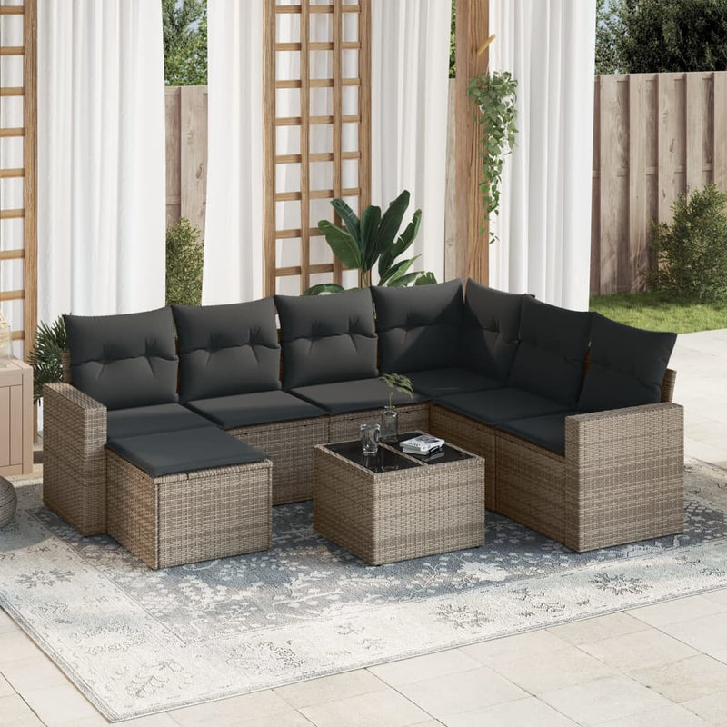 8 Piece Garden Sofa Set with Cushions Grey Poly Rattan Payday Deals