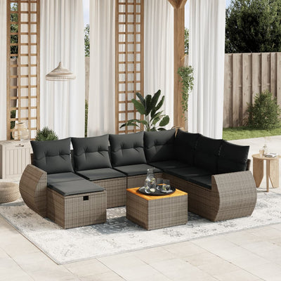 8 Piece Garden Sofa Set with Cushions Grey Poly Rattan