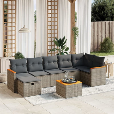 8 Piece Garden Sofa Set with Cushions Grey Poly Rattan