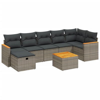 8 Piece Garden Sofa Set with Cushions Grey Poly Rattan Payday Deals