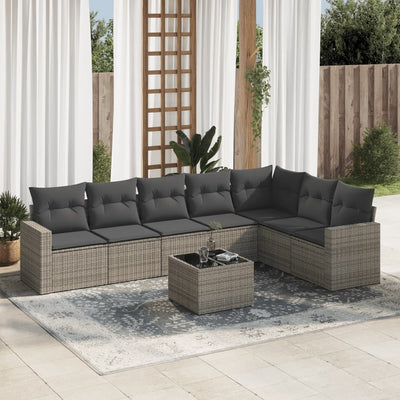 8 Piece Garden Sofa Set with Cushions Grey Poly Rattan