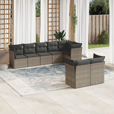 8 Piece Garden Sofa Set with Cushions Grey Poly Rattan