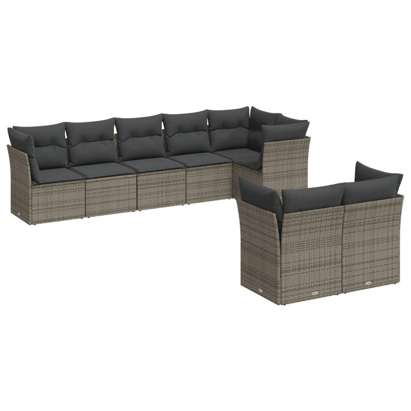 8 Piece Garden Sofa Set with Cushions Grey Poly Rattan Payday Deals