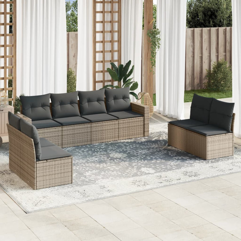 8 Piece Garden Sofa Set with Cushions Grey Poly Rattan Payday Deals