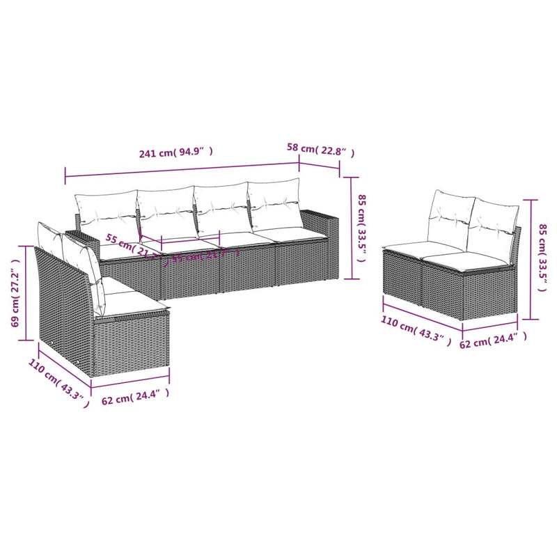 8 Piece Garden Sofa Set with Cushions Grey Poly Rattan Payday Deals