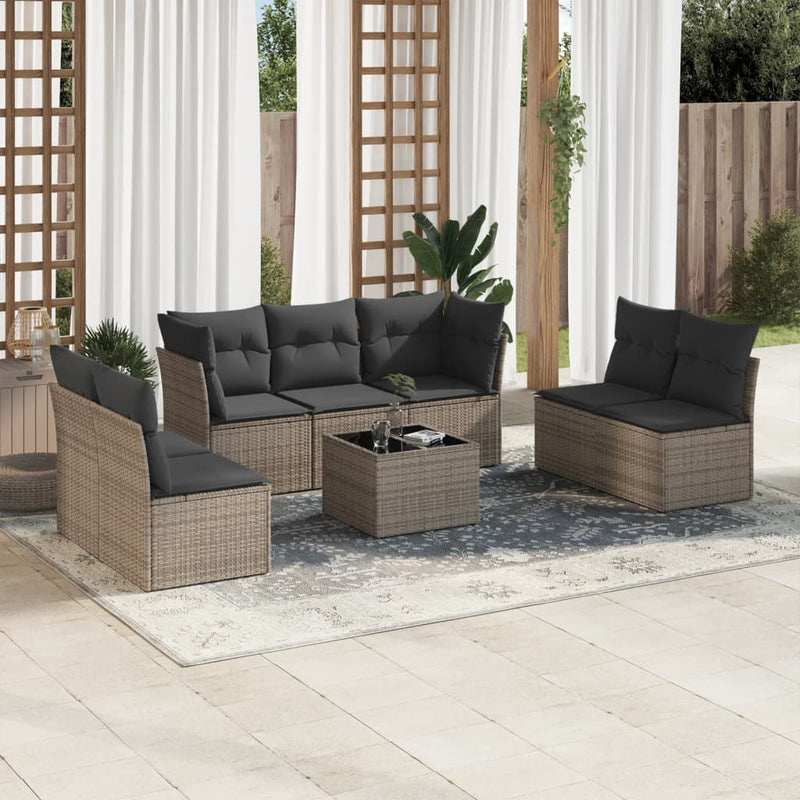 8 Piece Garden Sofa Set with Cushions Grey Poly Rattan Payday Deals