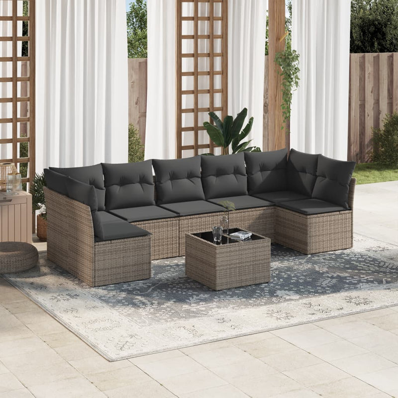 8 Piece Garden Sofa Set with Cushions Grey Poly Rattan Payday Deals