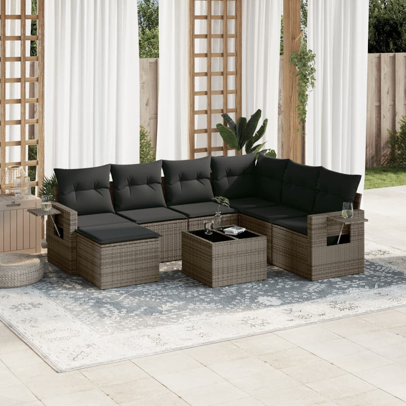 8 Piece Garden Sofa Set with Cushions Grey Poly Rattan Payday Deals