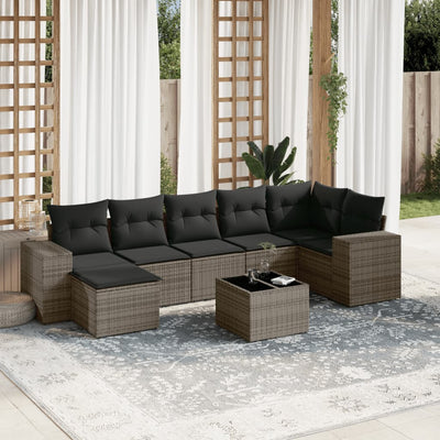 8 Piece Garden Sofa Set with Cushions Grey Poly Rattan