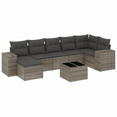 8 Piece Garden Sofa Set with Cushions Grey Poly Rattan Payday Deals