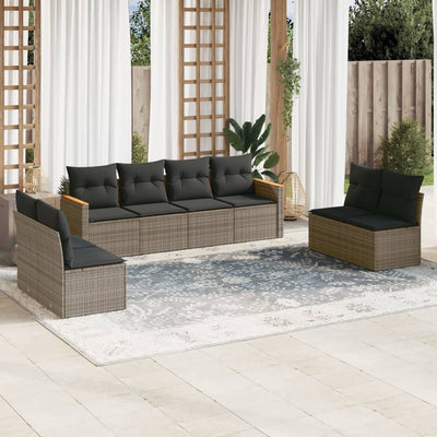 8 Piece Garden Sofa Set with Cushions Grey Poly Rattan