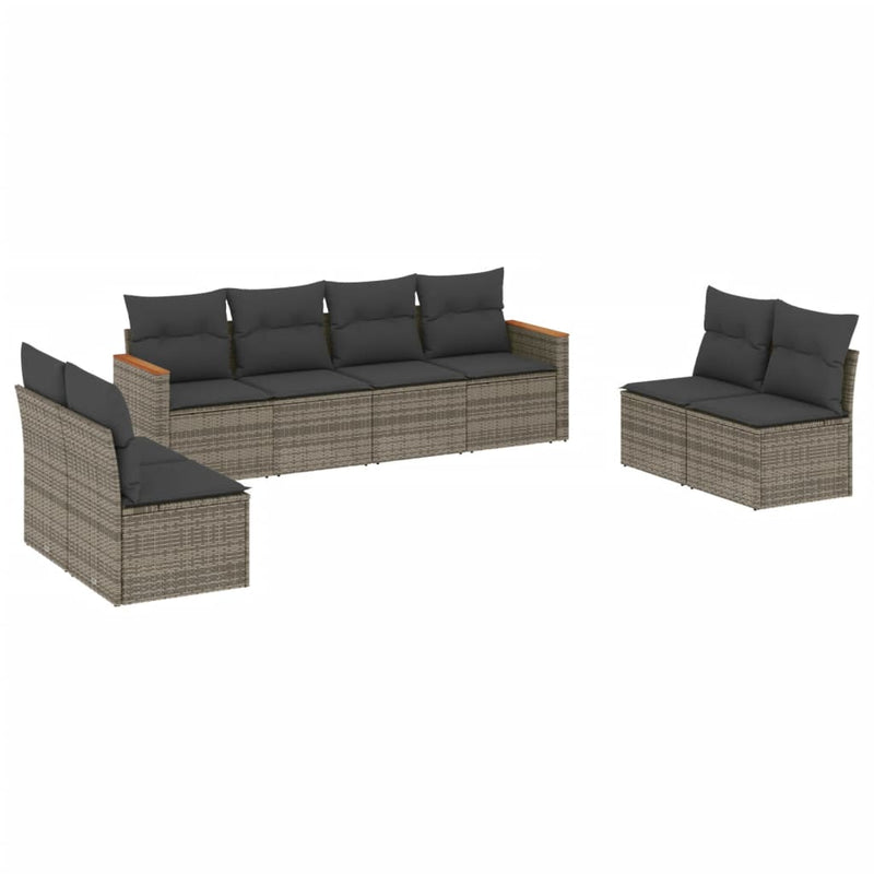 8 Piece Garden Sofa Set with Cushions Grey Poly Rattan Payday Deals