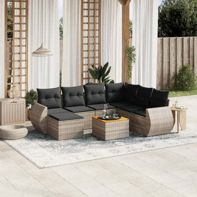 8 Piece Garden Sofa Set with Cushions Grey Poly Rattan