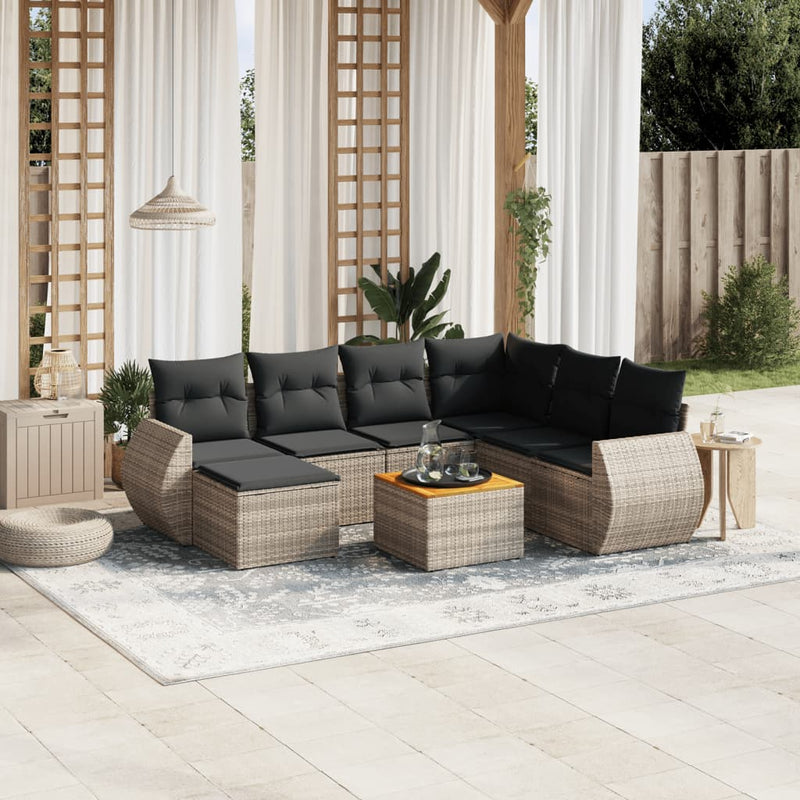 8 Piece Garden Sofa Set with Cushions Grey Poly Rattan Payday Deals