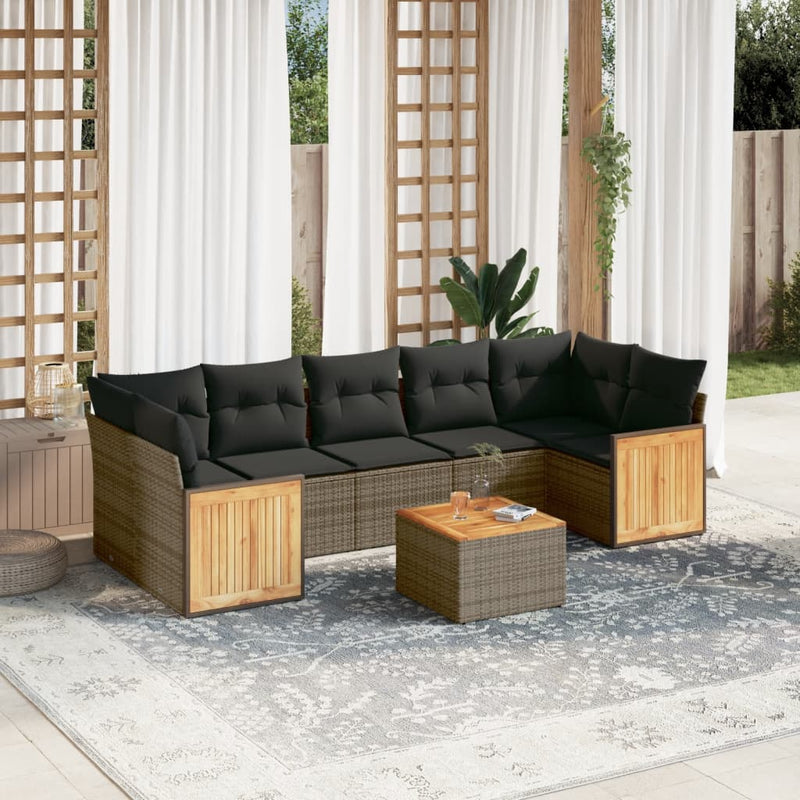 8 Piece Garden Sofa Set with Cushions Grey Poly Rattan Payday Deals