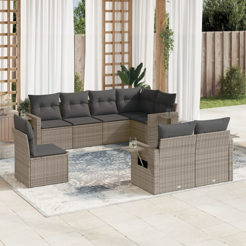 8 Piece Garden Sofa Set with Cushions Grey Poly Rattan Payday Deals