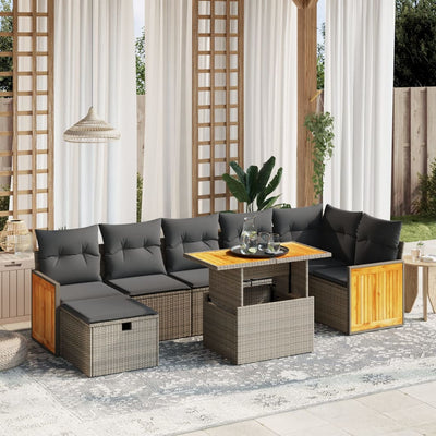 8 Piece Garden Sofa Set with Cushions Grey Poly Rattan