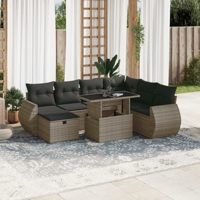 8 Piece Garden Sofa Set with Cushions Grey Poly Rattan