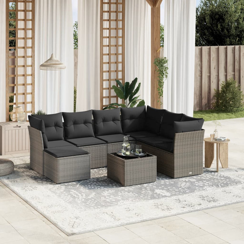 8 Piece Garden Sofa Set with Cushions Grey Poly Rattan Payday Deals