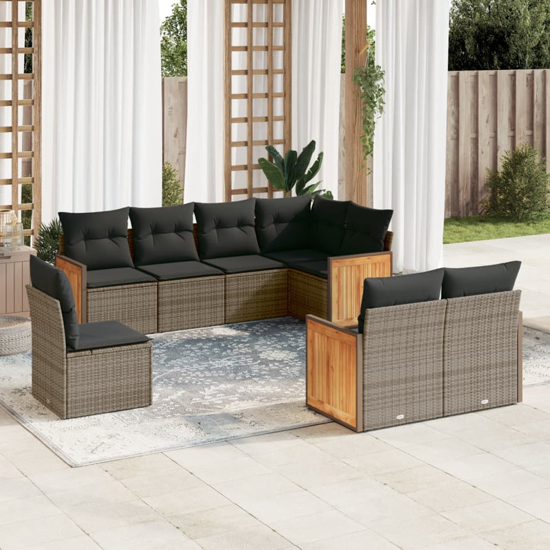 8 Piece Garden Sofa Set with Cushions Grey Poly Rattan Payday Deals