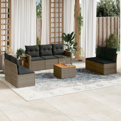 8 Piece Garden Sofa Set with Cushions Grey Poly Rattan