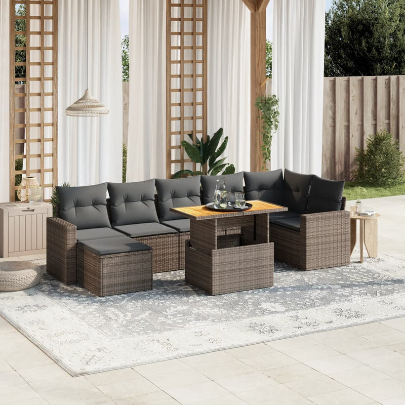 8 Piece Garden Sofa Set with Cushions Grey Poly Rattan Payday Deals