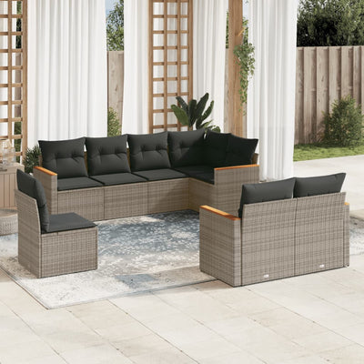 8 Piece Garden Sofa Set with Cushions Grey Poly Rattan